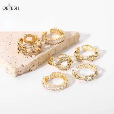 China Viable Copper Inlaid Zirconium Ring Opening Adjustable Fashion Couple Crystal Zircon Rings Wholesale Price Gold From Qetesh for sale