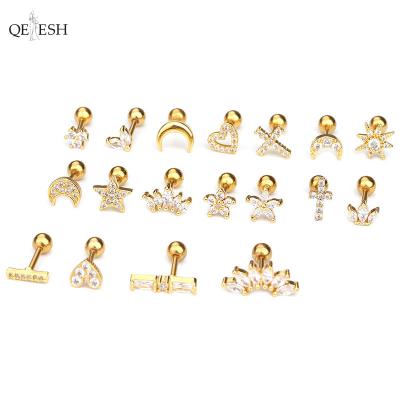 China Viable Qetesh Crown Earrings Bone Studs Screw Ball Fashion Earrings Heart Stud Gold Plated Jewelry for sale