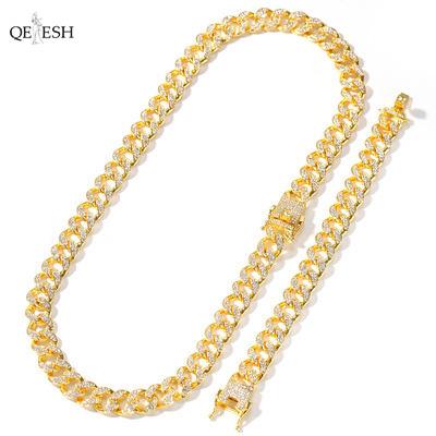 China Viable Full Diamond Cuban Chain Couple Bracelet Qetesh Good Quality Ladies Jewelry Bracelet Fashion Zircon Bracelet for sale