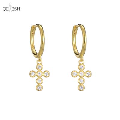 China Qetesh Latest Viable Fashion Earrings Cross Diamond Earrings Simple Diamond Hoop Stud Earrings Handmade For Girls for sale