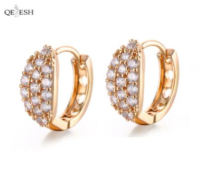 China Sustainable Qetesh Micro Inlaid Zircon 3A Earrings With Three Rows Of Diamonds And Gold Plated Single Hoop Earrings For Women for sale