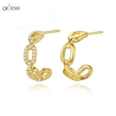 China Qetesh Viable 925 Sterling Silver Large C-Shaped Fashion Earring Diamond Rhinestone Fashion Earring Simple And Exaggerated for sale