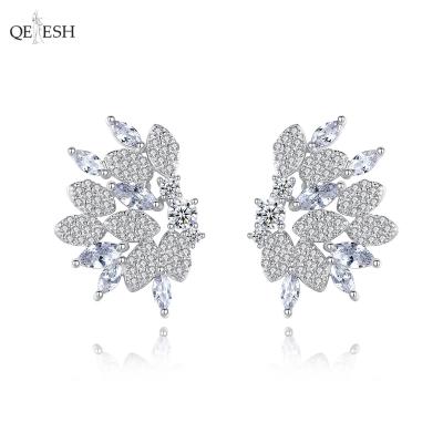 China Viable Wholesale Qetesh Earrings Popular Copper Zircon Inlaid Ear Studs Flower Diamond Hoop Stud Earrings For Girls for sale