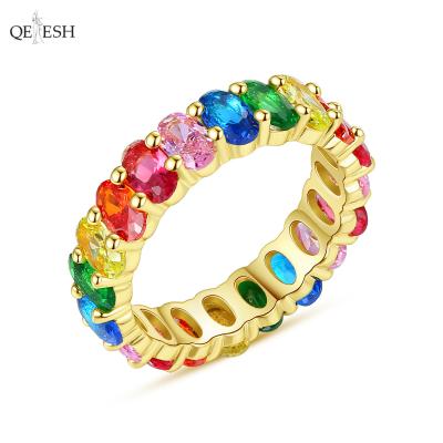 China Qetesh Eternity Ring Colorful Copper Inlaid Zirconium Gemstone Rings Viable Jewelry Women Chunky Rings for sale