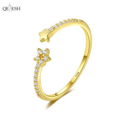 China Qetesh Fashion Rings Viable Creative 925 Sterling Silver Open Ring Korean Star Zircon Silver Adjustable Ring for sale