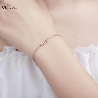 China Qetesh Fashion S925 Sterling Silver Plated 14k Yellow Gold Full Diamond Inlaid Cloud Adjustable Bracelet Women Viable for sale