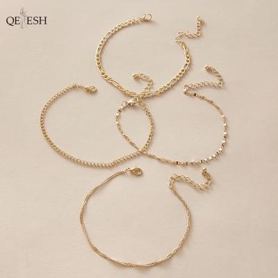 China Qetesh Viable Popular Accessories Fashion Anklet Single Weight Chain Retro Four-Piece Alloy Multilayer Anklet for sale