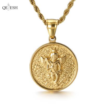 China Viable Qetesh Custom Design Designers Small Stainless Steel Angel Ring Pendant Gold Cameo Non Tarnish Plated for sale