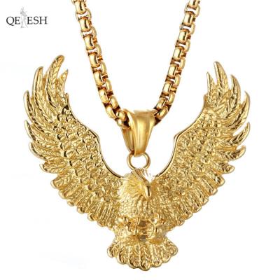 China Qetesh Viable Titanium Eagle Pendant Punk Necklace Engraved Hiphop Steel Custom Chain Pendant for sale