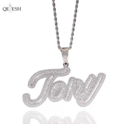 China Viable Qetesh Personalized Design Make Name Letters Custom Hip Hop Diamond Pendant Small Gold Pendant Necklace for sale