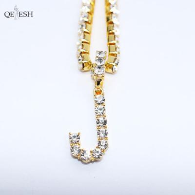 China Qetesh Hiphop 26 Viable English Alphabet Necklace Customization Diamond Outdoor Initial Letter Pendant Necklace for sale