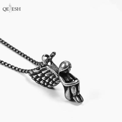 China Viable Custom Jewelry Angel Wing Necklace Sweater Chain Virgin Mary Pendant For Men by Qetesh for sale