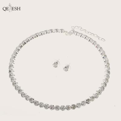 China Qetesh Viable Three Piece Full Round Diamond Bracelet Earrings And Necklace Woman Bridal Jewelry Set Luxury Woman for sale