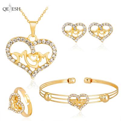 China Viable Qetesh Diamond Heart Necklace Earrings Bracelet Ring 4pcs Jewelry Set Costume Jewelry Set To Take Pictures for sale