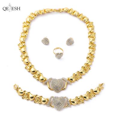 China Qetesh Dubai Viable Bridal Jewelry Set Ring Bracelet Female Four-Piece Earrings Female Nigeria Necklace Jewelry Set Gifts for sale