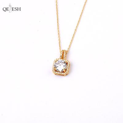 China Qetesh Viable Square Necklace Fashion Trend Clavicle Chain Pendant Gold Plated Fashion Crystal Necklace for sale