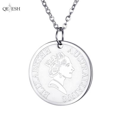 China Viable Queen Elizabeth Gold Coin Pendant Stainless Steel Qetesh Hip Hop Pendant Necklace for sale