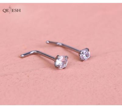 China Qetesh Viable Stainless Steel L Shaped Zircon Nose Studs S Shaped Zirconium Coated Nose Studs Stainless Steel Piercing Jewelry for sale