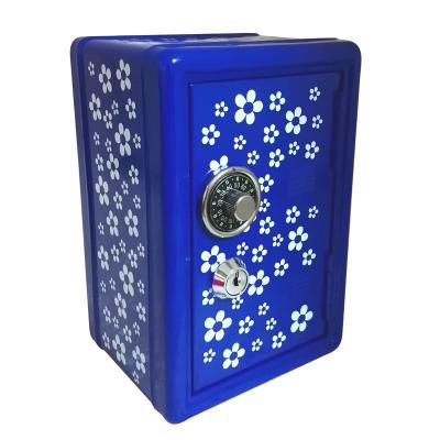 China Mini Metal Safe Box For Children Two Key Telephone Booth Piggy Bank Safe Savings Box for sale