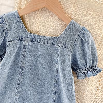 China Wholesale Washable Denim Floral Dress Autumn Babies Casual Dress for sale