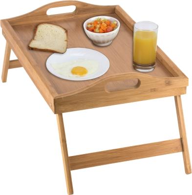 China Eco-friendly Bamboo Bed Table and Bed Tray Table with Folding Legs Food Breakfast Serving Tray for sale