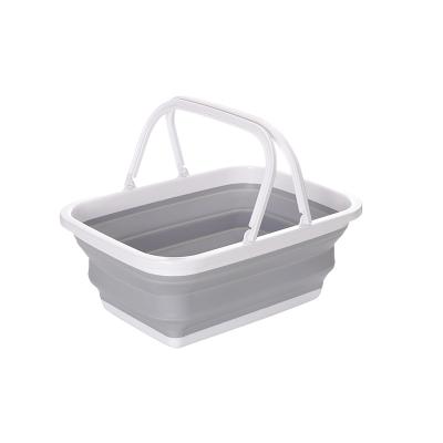 China Modern Folding Plastic Laundry Basket With Handle Collapsible Basket Bathroom Storage Cleaning Basket for sale