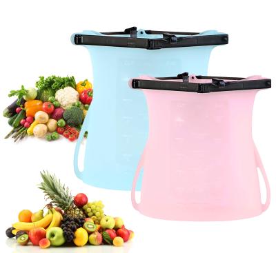 China Reusable Silicone Food Freshness Storage Bag Leak Proof Collapsible Foldable Space Saving for sale