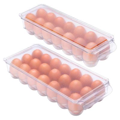 China Modern Plastic Egg Tray Holder Refrigerator Fridge Organizer With Lid And Handle Kitchen Storage Container for sale