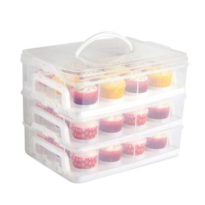 China Sustainable Plastic 3 Tier Cupcake Storage Container Food Transport Box for sale