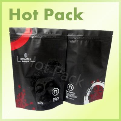 China Organic Matte Black Printed Stand Up Pouches , 100g - 1000g Tea Packaging Pouch for sale