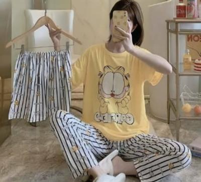 China 2022 New Arrivals QUICK DRY Wholesale Lounge Wear Cute Cartoon Short Sleeve Shorts Pants Printed Pajamas 3 Pieces Set Women's Sleepwear for sale