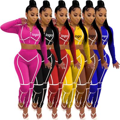 China 2022 New Arrivals Fashion Bestselling Casual Custom Crop Stitch Jackets Tops Pants Wholesale QUICK DRY Women's Two-Piece Set for sale