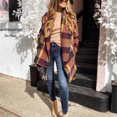 China Anti-shrink instagram love women fashion lapel plaid winter trench woolen long coat women made in china for sale