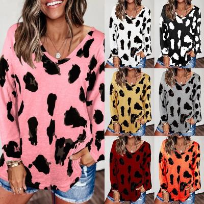 China New best arrived anti-shrink wholesale custom 2020 autumn and winter v-neck leopard print women's long sleeves tops for sale