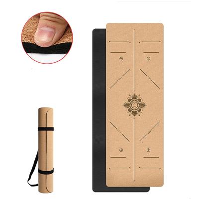 China Custom Eco-Friendly Rubber Yoga Waterproof Washable Durable Anti-Slip Mat Cork Logo Layer Customizable Cork Yoga Mats Cork Yoga Mat Fitness Double for sale