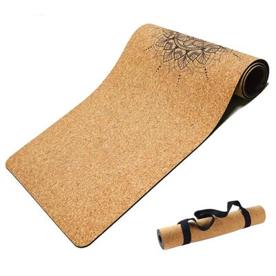 China Buy Fitness Mandala Cork Yoga Mat Non-Slip Round Corner Fitness And Rubber Yoga Mat Cork With Carry Strap for sale