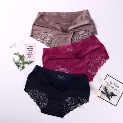 China Women's underwear women's hot sale lace panties ladies ice satin underwear antibacterial hot sexy silk briefs women's seamless panties for sale