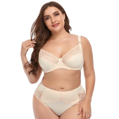 China Seamless High Quality Full Cup Design Woman Lace Plus Size Bra Set Adjustable Straps Ladies Bra Panty Set for sale