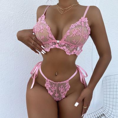 China Hot Sexy Pink Sexy Underwear Women Lingerie Bandage Bra and Brief Sets Sheer Sensual Bralette See Through Lingerie for sale