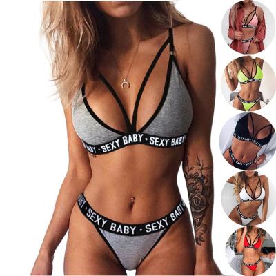 China New seamless sexy lingerie custom letter printed hot bikini swimwear sports girls bra panties amazon sale thong two piece set for sale