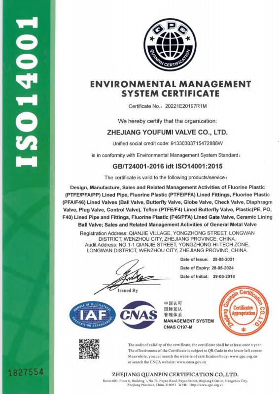 ISO14001 - Zhejiang Youfumi Valve Co., Ltd.