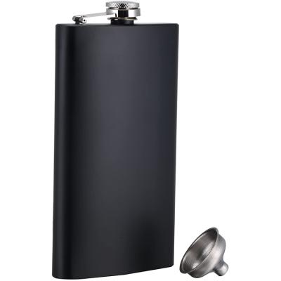 China CLASSIC 12Oz Matt Black Pocket Whiskey Hip Flask with Funnel Set for sale