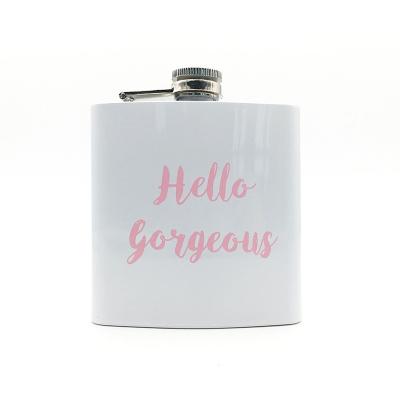 China Metal Customized Colorful Silk Screen Printed Logo White Painted Hip Flask for sale