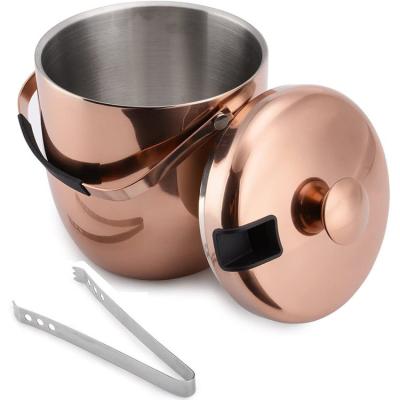 China Sustainable Rose Gold Stainless Steel Ice Bucket With Lid Ice Tongs 1300ML for sale