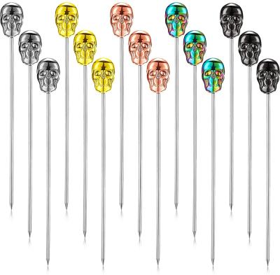 China Viable Cocktail Picks Multicolor Stainless Steel Cocktail Sticks Reusable Cocktail Toothpicks Cocktail Skewers Metal Drink Stirrers for sale