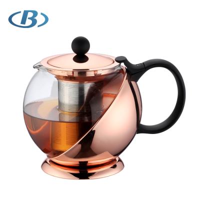 China 2018 Viable Hot Heat Resistance OEM Rose Gold Borosilicate Glass Teapot with Infuser for sale