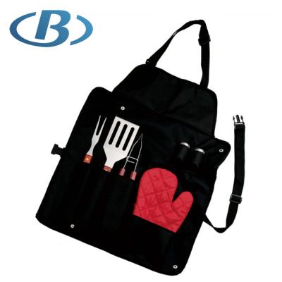 China Easily Cleaned Promotional 6pcs BBQ Grill Tool Kit With Nylon Apron for sale