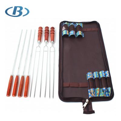 China Easily Cleaned 7 Piece BBQ Skewer Stainless Steel OEM Set With Easy Carry Bags for sale