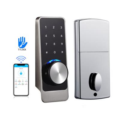 China Keyless Round Biometric Scanner Keypad Fingerprint APP TTLOCK Button Smart Door Lock For Airbnb Apartment for sale