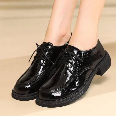 China New Design Trend Interesting Chunky Heels Fashion Spring Woman Thick Sole Lace-up Leather Casual Shoes Anti-slippery for sale